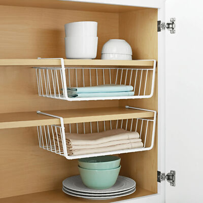White Wire Under Cabinet Baskets - 2 Count - Measures 16x10.25x5.5 in