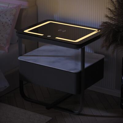 Smart 3-Color Light Nightstands w/Bluetooth Speaker,Wireless Charging Station