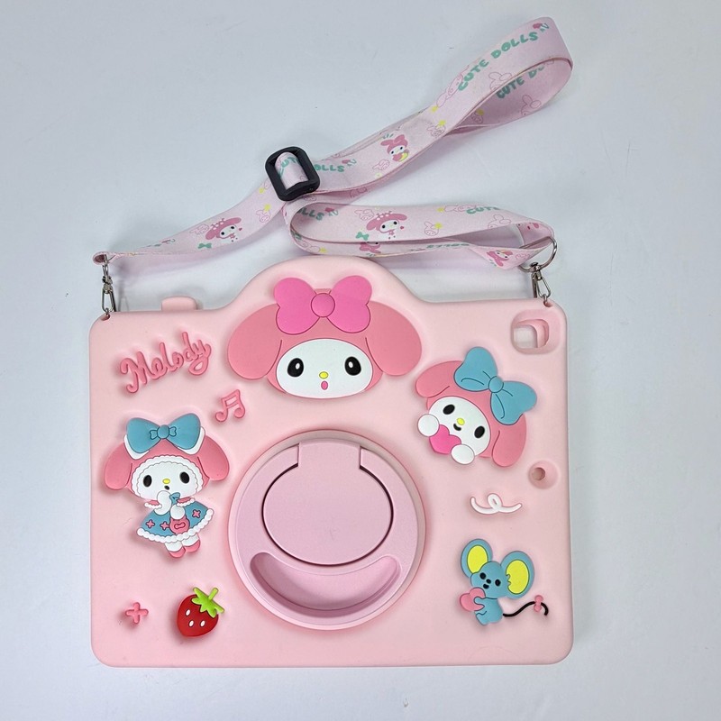 My Melody 3D Cartoon Silicone Shockproof Tablet Case Rotating Stand & Strap