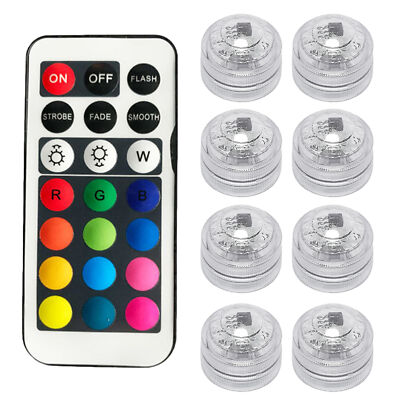 1/8pcs Mini Submersible LED Lights with Remote,RGB Multicolor Waterproof Lights 