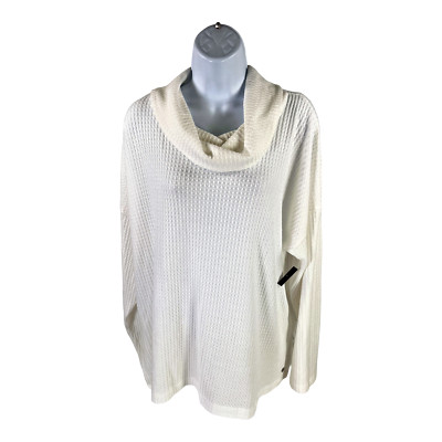 NEW Andrew Marc Sport Women s White Waffle Knit Cowl Neck Sweater - Plus 1X