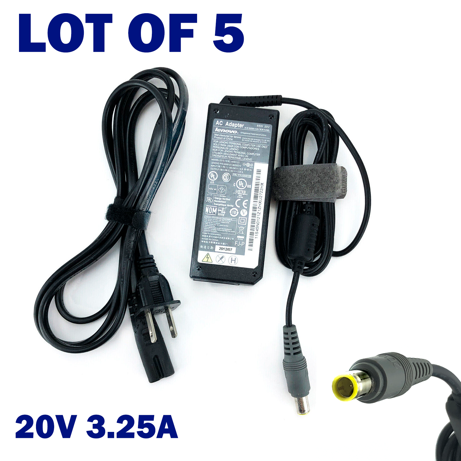 Lot of 5 - Genuine Lenovo 20V 3.25A 65W AC Adapter for ThinkPad  X Series w/PC