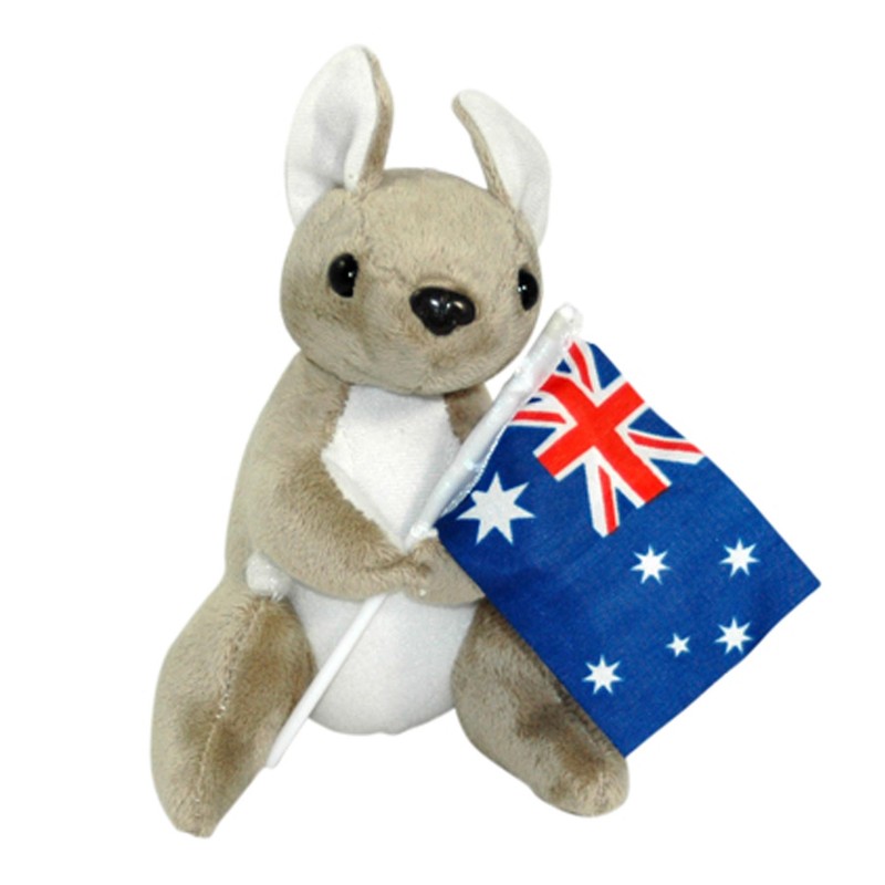 JUMBACK KANGAROO WITH FLAG SOFT ANIMAL PLUSH TOY 16cm **NEW**