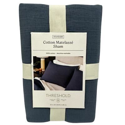 100% Cotton Matelasse Sham Slate Blue Standard w/ Envelope Closure Threshold NEW