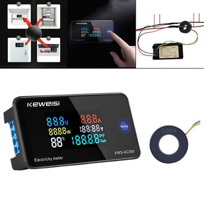 AC50V-300V 100A Electricity Meter with Display Ammeter Watt KWH Multimeter