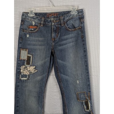 Esprit Patchwork Distressed Jeans Womens Regular Bootcut Y2K Embellished Denim