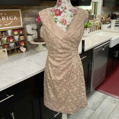Tahari Authur S Levin Size 8 Petite Dress Evening Wear Gold Metallic Ruched New