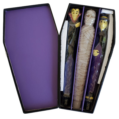 Halloween Tapered Candles 10'' Coffin Case Dracula Mummy Witch Marcel Schurman