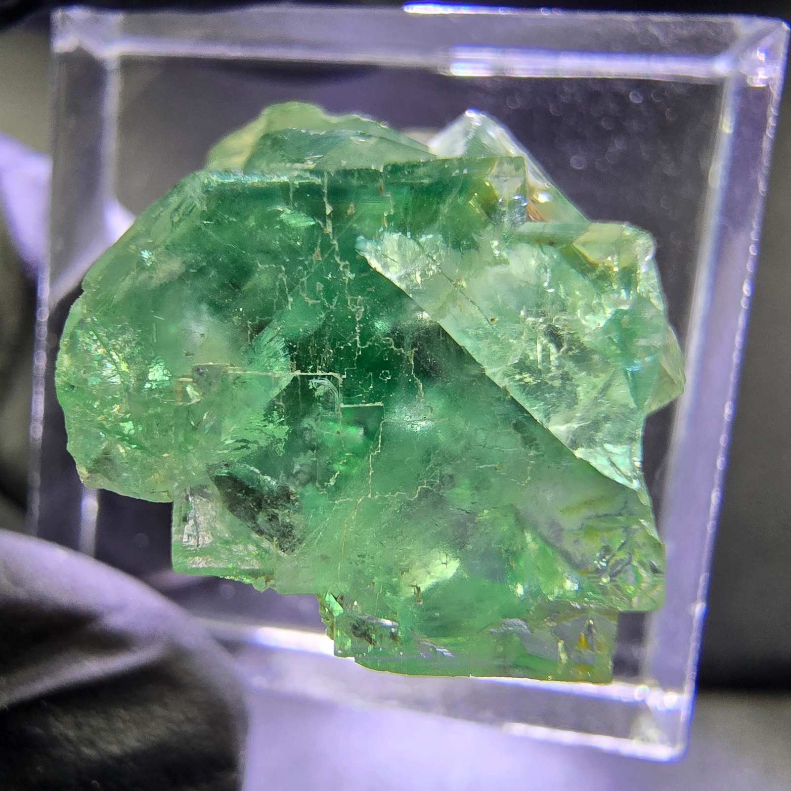 Clear Phantom Fluorite XX cube grade vert violet 19*17*11mm d'Okorusu, Namibie