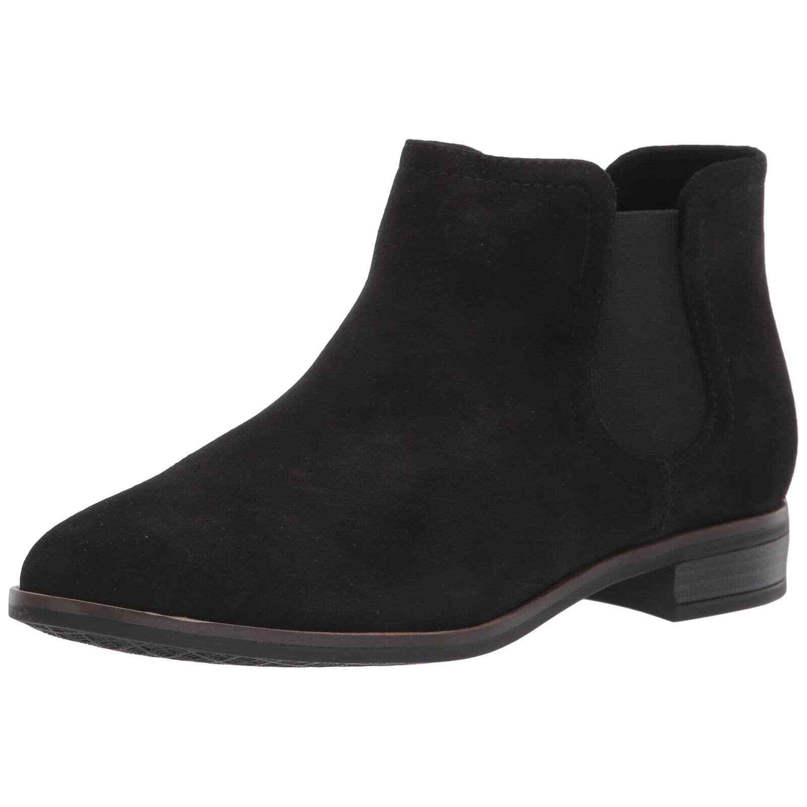 

Женские модные ботинки Clarks Trish Chelsea, черные замшевые 35,5 евро США 5,5, Черный
