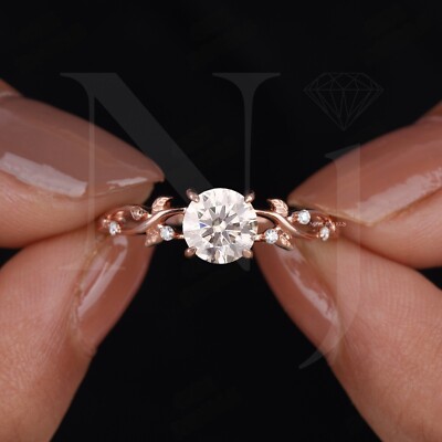 925 Silver Leaf Design Round Twig Engagement Ring Inspired by Nature's Beauty