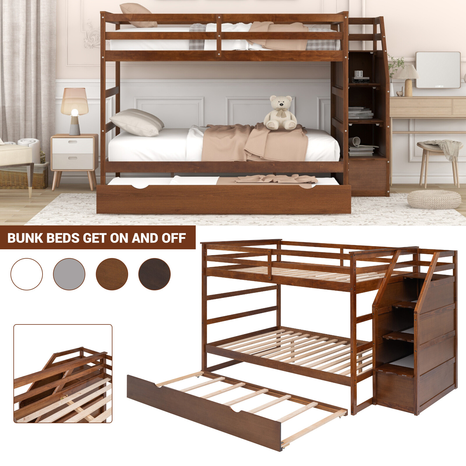With Twin Size Trundle And Storage Stairway