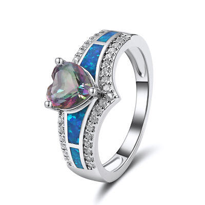 Majestic Heart Cz Promise Ring Created Fire Opal Girl Women Ginger Lyne Colle...