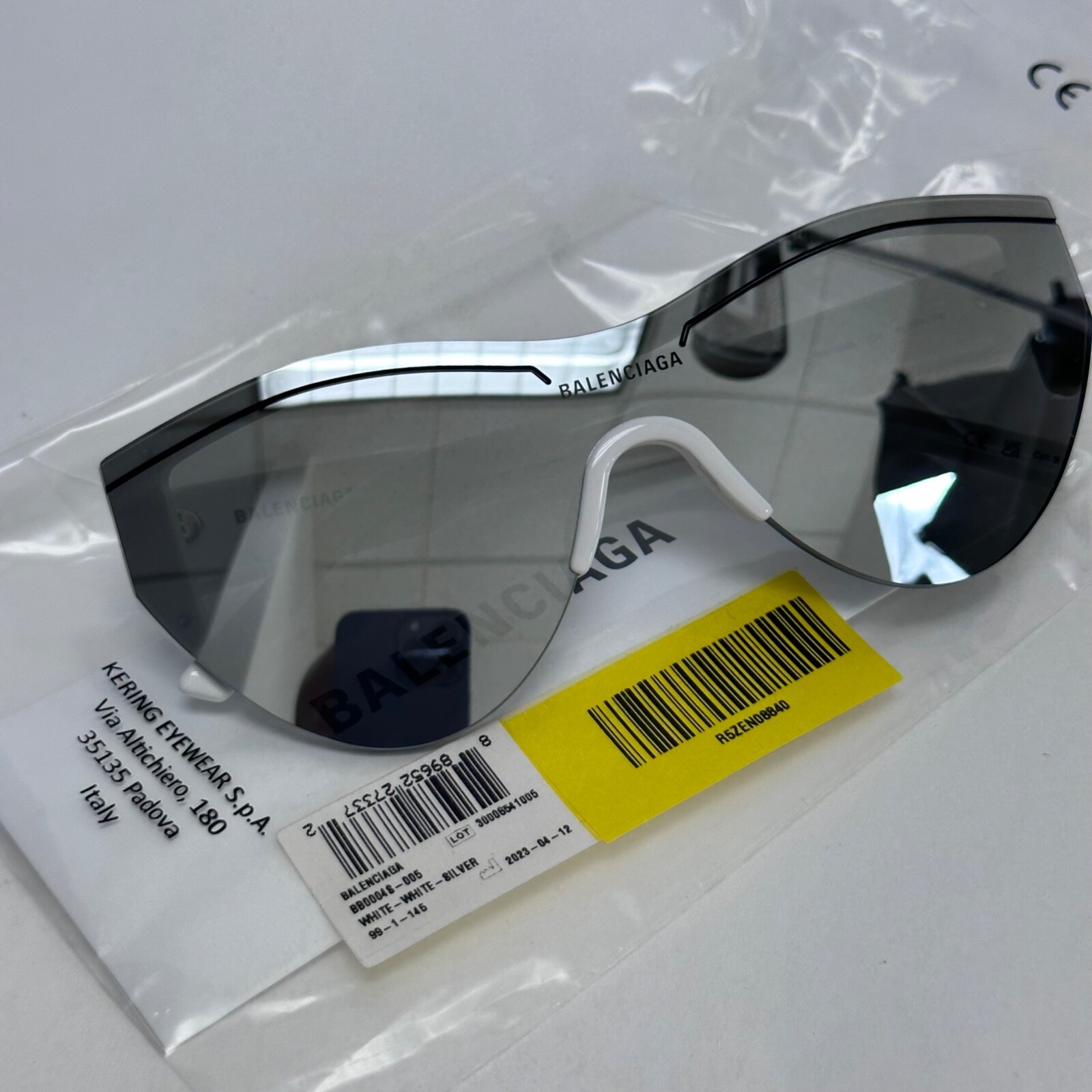 Pre-owned Balenciaga Ski 0004 White Silver Mirrored Mask Fashion Sunglasses Bb0004s 005