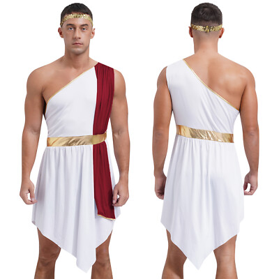 US Men's Ancient Roman Toga Mythology Role Play Costume One Shoulder Robes Dress