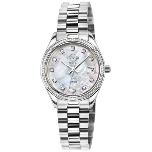 Pre-owned Gv2 By Gevril Women's 12425b Turin Diamond Mop Dial Swiss Quartz Steel Watch