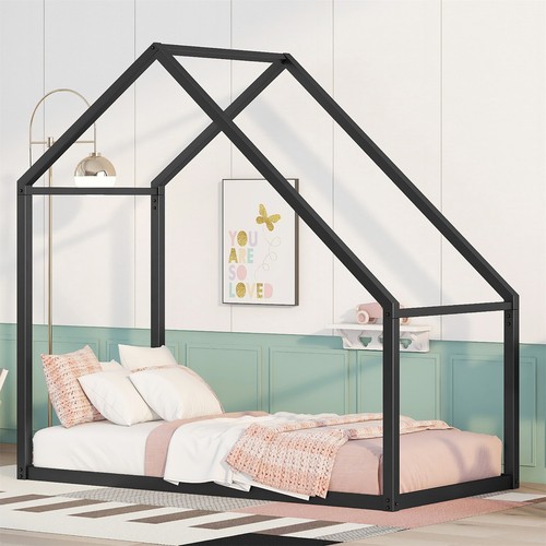 Kids Girls Boys Twin Size Toddler Floor Metal Bed Frame with