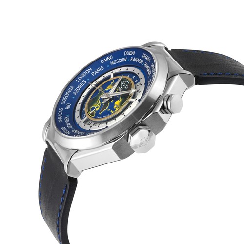 Pre-owned Gv2 By Gevril Men's 42431 Marchese Worldtimer Blue Leather Swiss Wristwatch