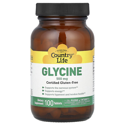 Country Life Glycine 500 mg 100 Tablets Gluten-Free, GMP Quality Assured,