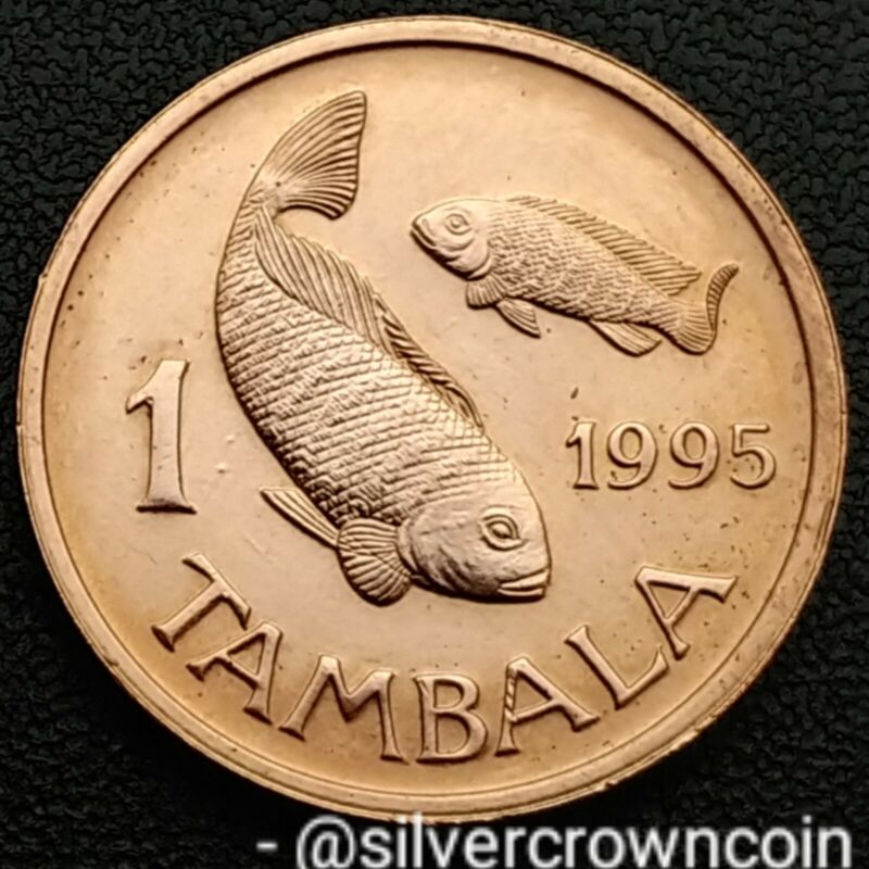 Malawi 1 Tambala 1995. KM#33. One Cent coin. Arms w supporters. Talapia Fish. H