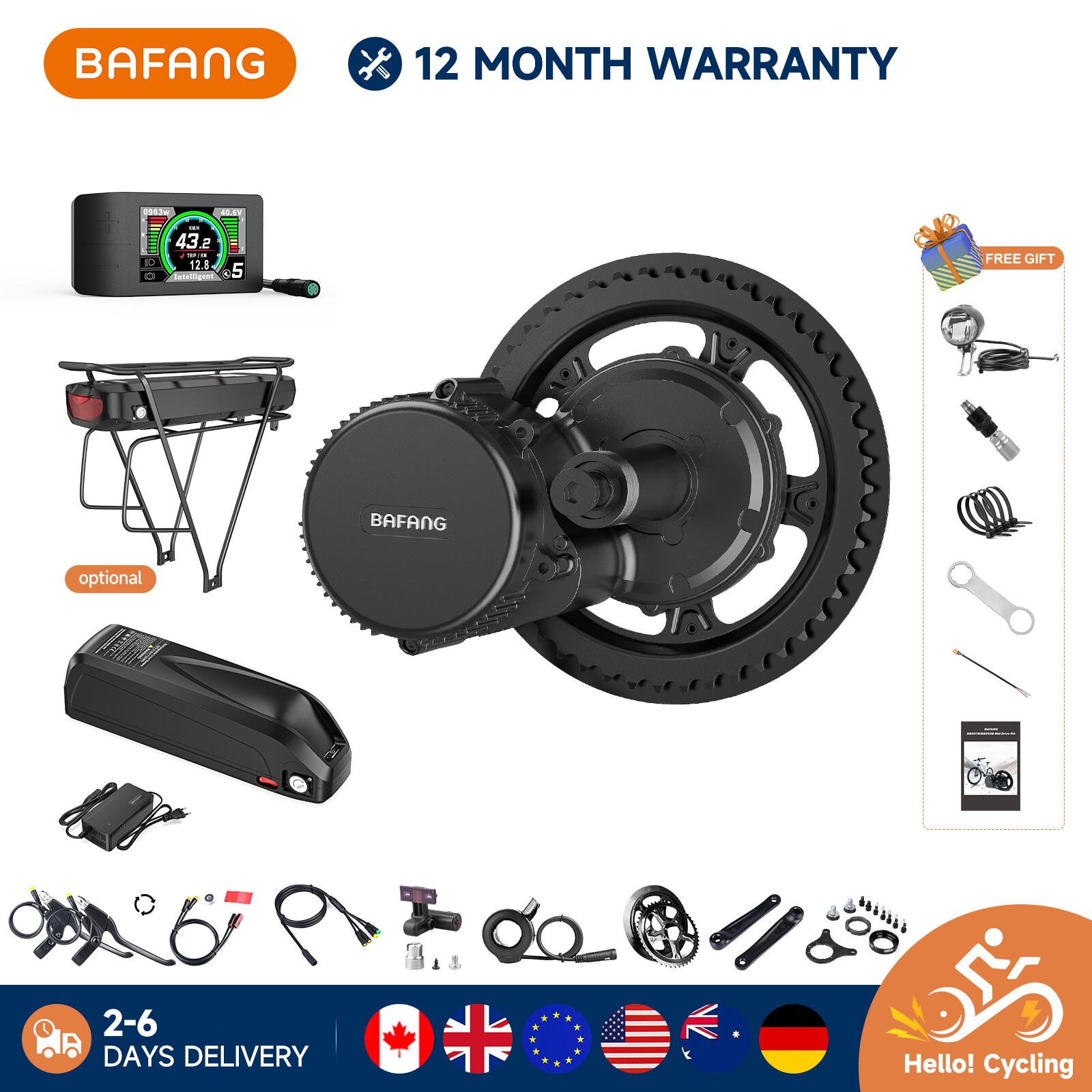 Bafang 36V/48V 500W-750W BBS02B Mid Drive Motor DIY Conversi