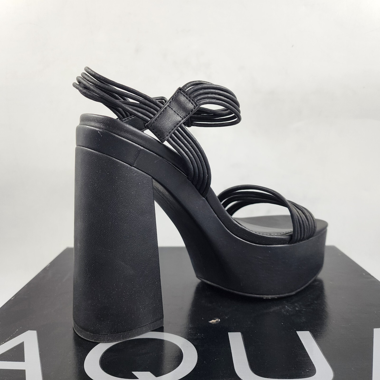 AQUA Sweet Block Heel Platform Sandals Women's 7M Black Solid Square Open Toe - Picture 12 of 16