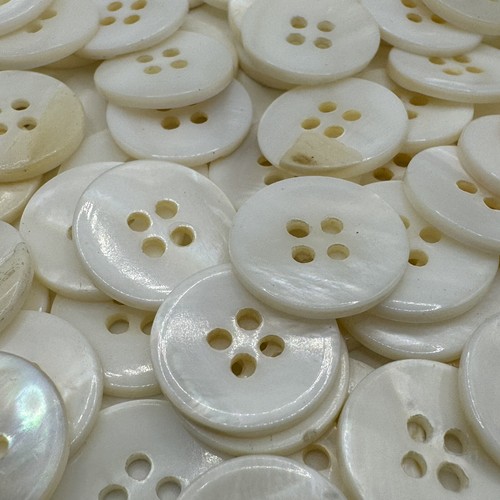White Iridescent Rainbow Freshwater MOP Shell Button Flat Face 15mm 5/8" 4 hole