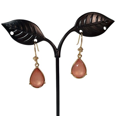 LOFT Light Pink Faux Gemstone Teardrop Dangle Earrings Gold Tone Pierced 1 3/8