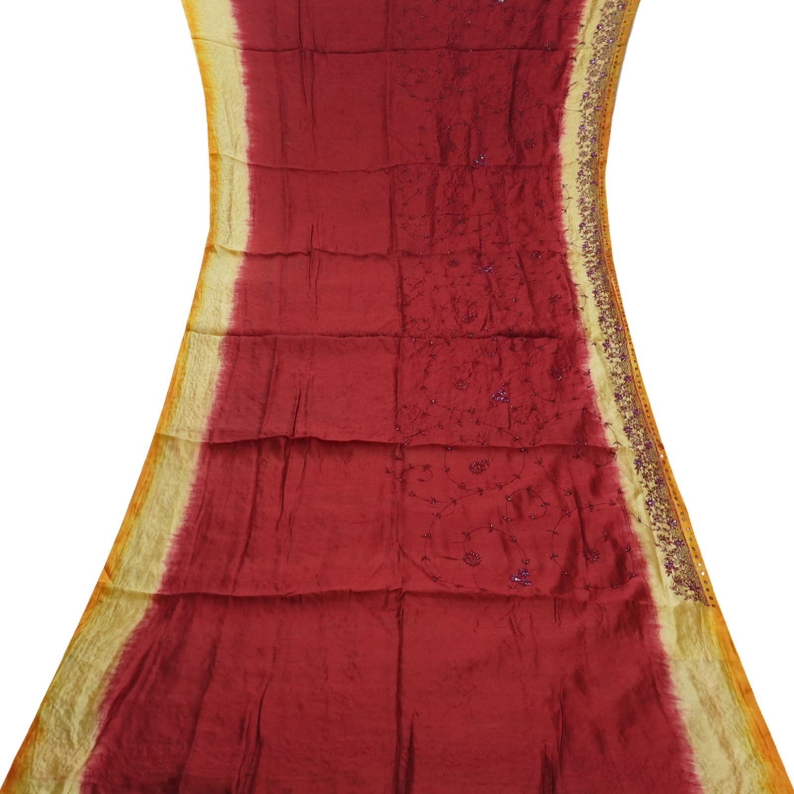 Namaste Vintage Red Sarees 100% Pure Silk Hand Embroidered Sari 5YD Craft Fabric