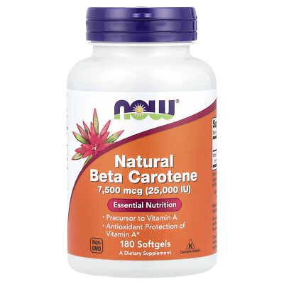 Now Foods Natural Beta Carotene 25 000 IU 180 Softgels GMP Quality Assured