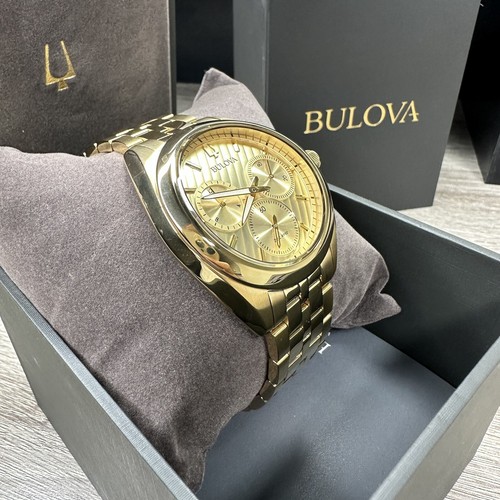 Pre-owned Bulova New✅curved✅  Curv Chronograph Gold Stainless Steel Men's Watch 97a125 $895