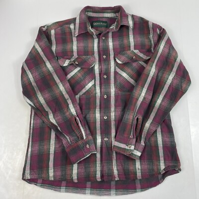 Gander Mountain Shirt Mens Large Purple Red Flannel Long Sleeve Button Up Rugged