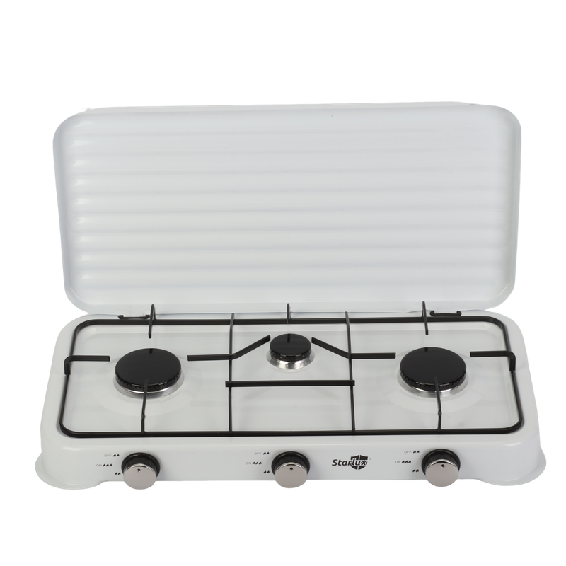 Portable Gas Camping Stove 3 Burners Outdoor Camping Stove w/Lid 2.2kw*2+1kw*1