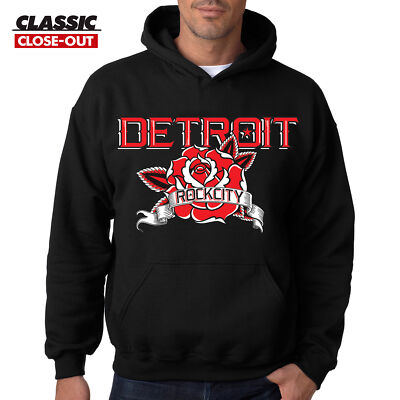 DETROIT ROCK CITY ROSE BLACK HOODIE Hooded Sweatshirt Motor City Kiss 313 Wings
