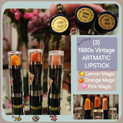 (3) HTF 1980s ARTMATIC Lipstick ~ Lemon MAGIC, Pink MAGIC, Orange MAGIC ~ PNOS 