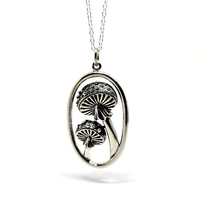 Mushroom Necklace Pendant 18" Chain 925 Silver Psychedelic Fly Agaric & Boxed