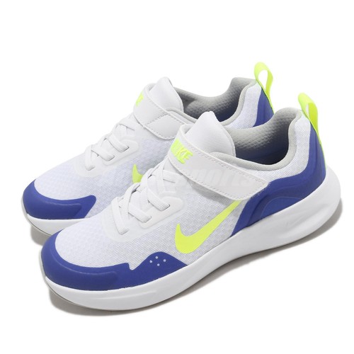 

Nike WearAllDay PS Бело-желто-синие детские повседневные кроссовки на ремешке для дошкольников CJ3817-104, Белый, Wearallday Ps
