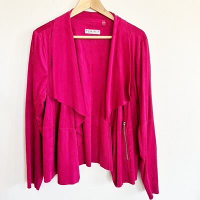 Bagatelle Collection Jacket Womens 1X Fuschia Open Front Faux Suede Moto Zip