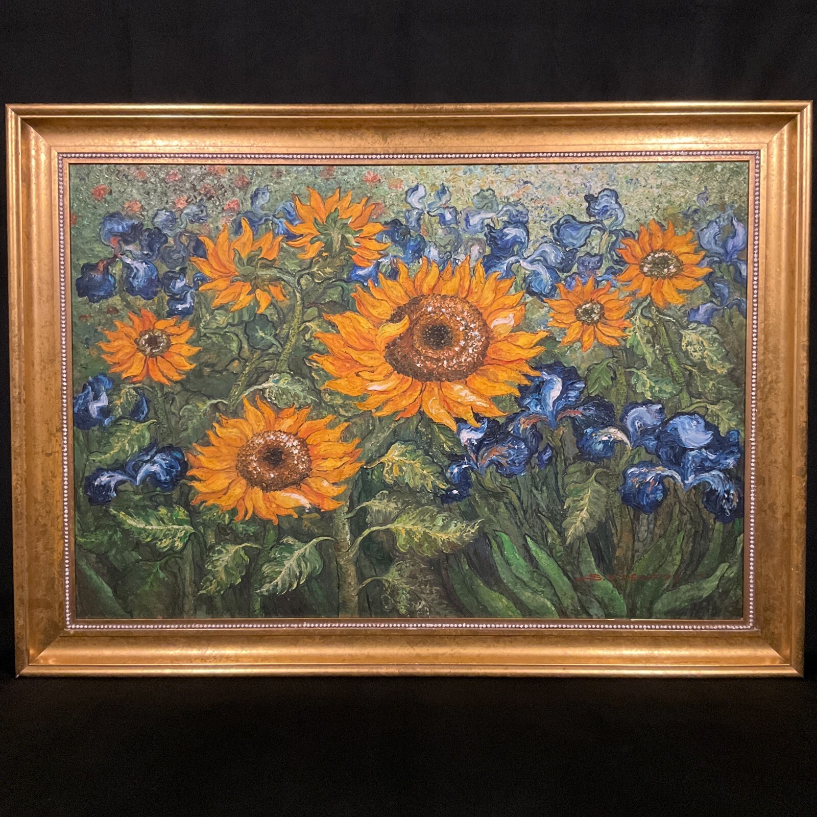 On Canvas "field With Sunflowers And Iris" After Van Gogh