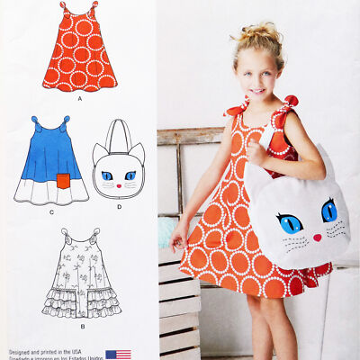 S8102 Dress and Cat Tote Bag Sewing Pattern 3 4 5 6 7 8 Child 3 Styles Uncut