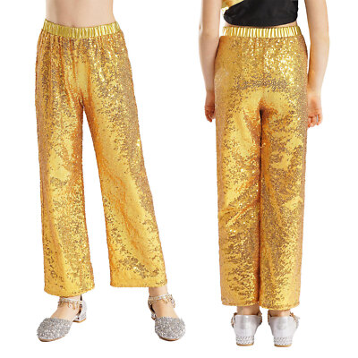 US Kids Girls Pants Stage Trousers School Dance High Waist Streetwear Party Show