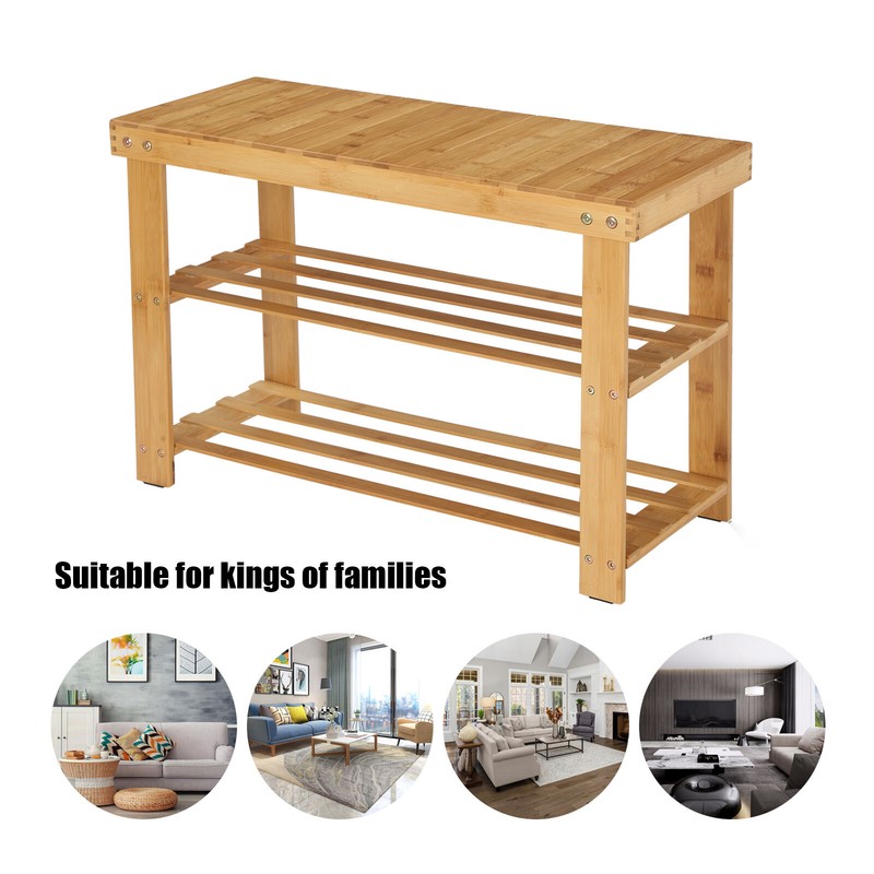 Sitzbank Schuhregal Schuhbank Schuhablage Holz 3 Ablagen aus Bambus