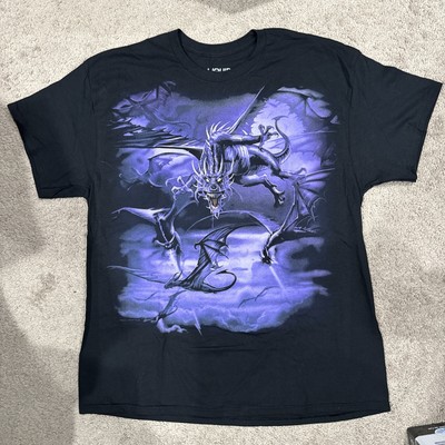 Liquid Blue Black Shirt With An Awesome Print Of Dragons Front & Back New Men XL