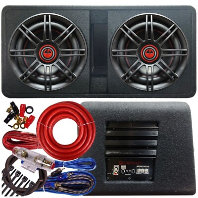 Gravity Dual 12'' 1600W Active Powered Car Sub Enclosure Ported Subwoofer w/ 4KIT