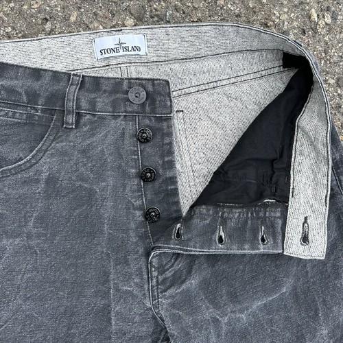 Stone Island Skinny Jeans Logo Patch Badge Stone Wash Ash Black Grey Men's 32x30