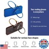 DXYXYO Armless Mini Thin Reading Glasses for Men Women 2 Pack Legless Nose Clip Compact Readers with Small Portable Case, 2.5 Magnification Blue and Leopard