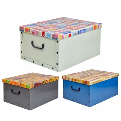 Juego de 3 debajo la Cama Cartón Diseñado Cajas Almacenaje Madera Tapas Ligero