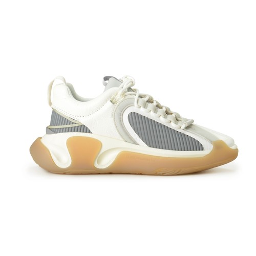 Pre-owned Balmain Men's "b-runner" Canvas & Leather Athletic Sneakers Shoes Us 12 Eur 45 In White/gray