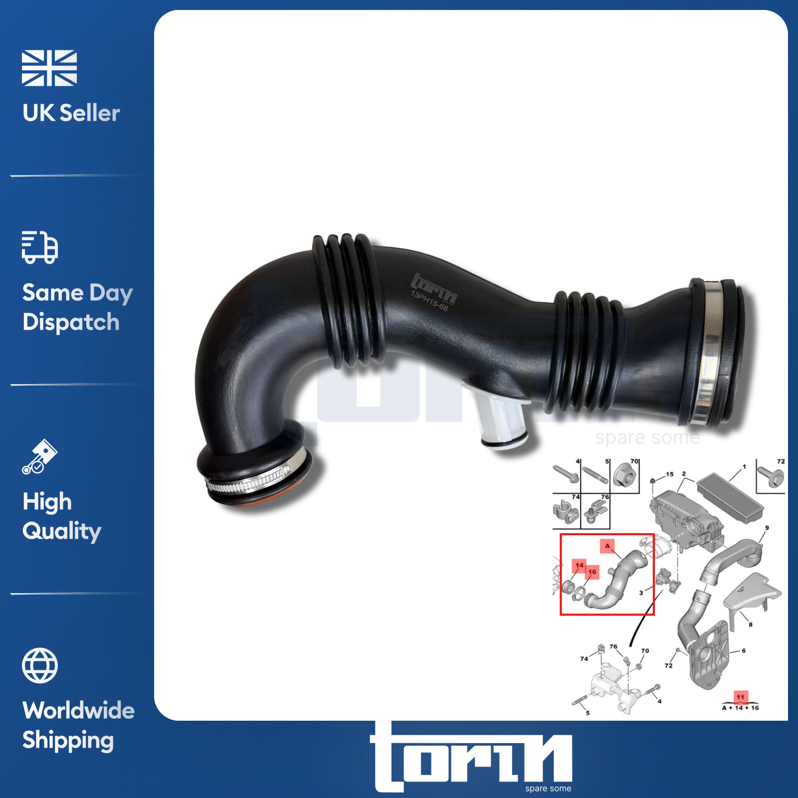 FOR CITROEN BERLINGO C2 C3 C4 C5 XSARA 1.6 HDI AIR FILTER TURBO INTERCOOLER PIPE