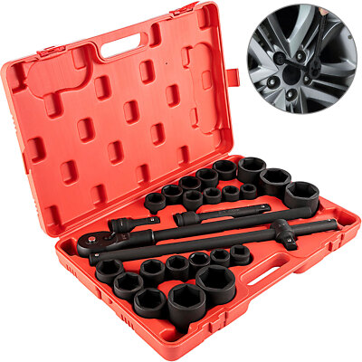 VEVOR 3/4'' Impact Socket Set 27 Pcs SAE 7/8''-2'' & Metric 22-50 MM Standard Kit